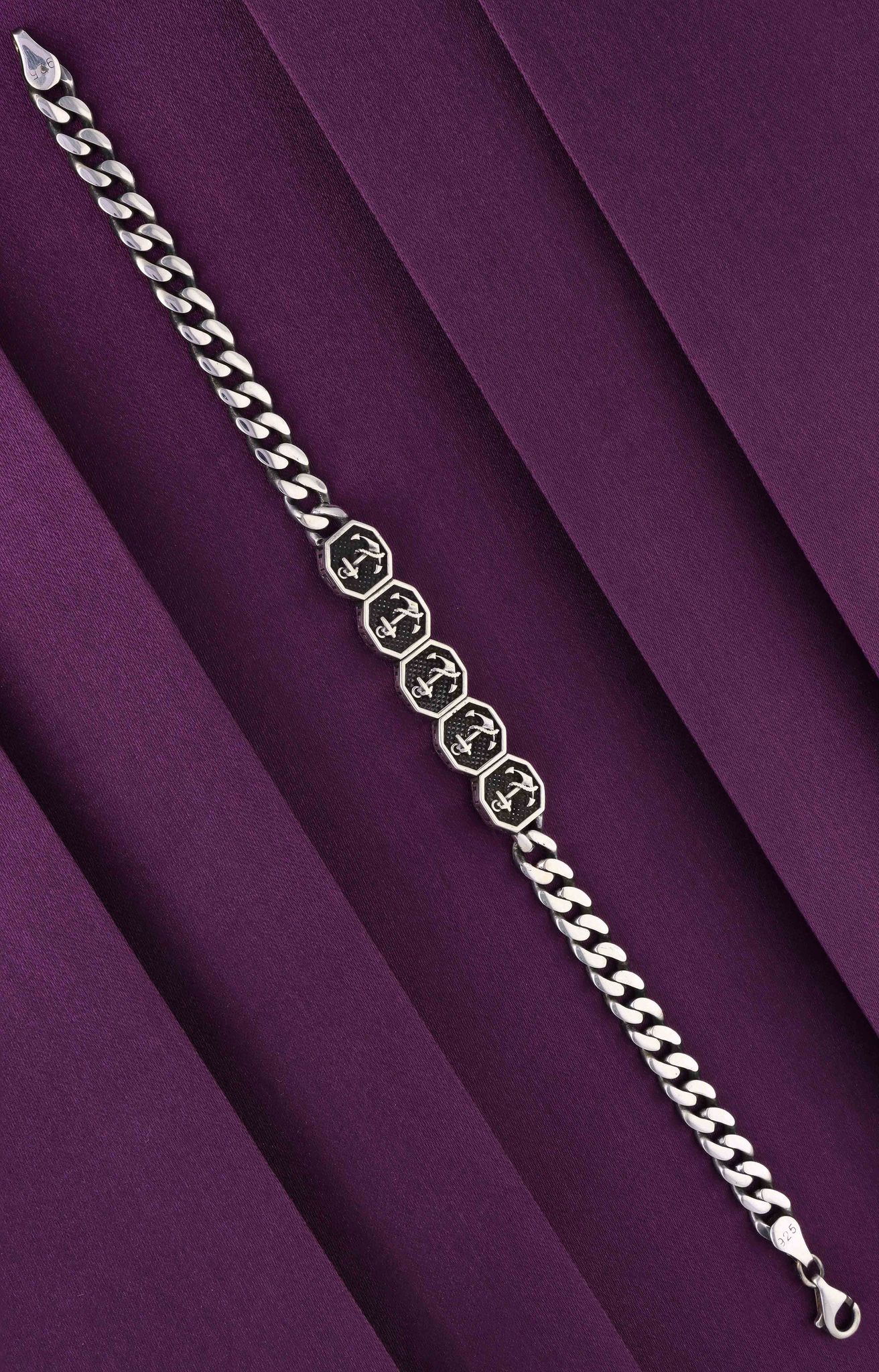 Men’s Anchored Link Silver Bracelet-None / Silver