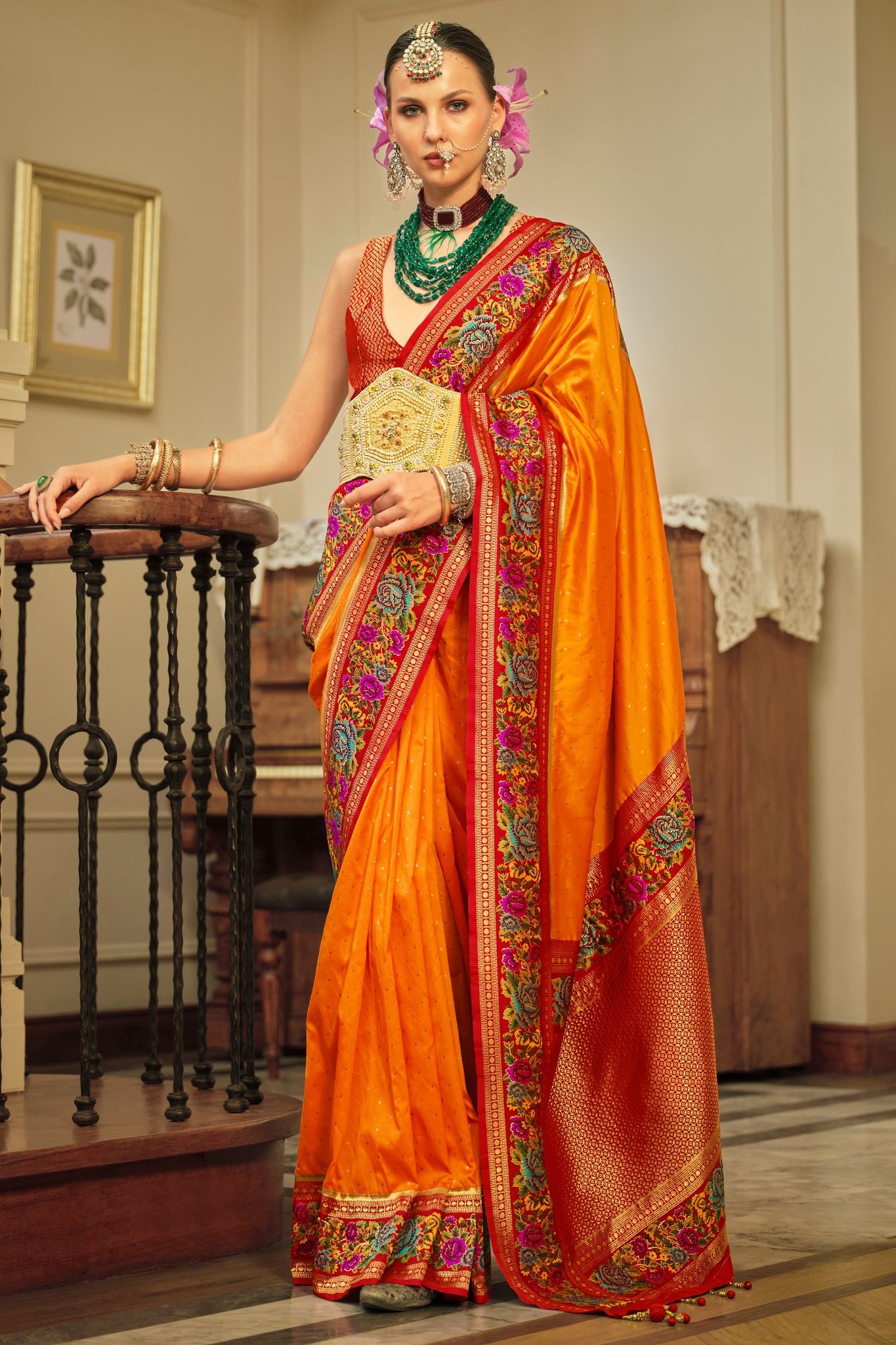 Orange Woven Banarasi Saree