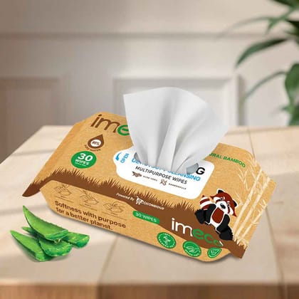 IMECO Ultra-Soft Bamboo Pulp & Aloe Vera Wet Wipes (30 Pulls, Pack of 1) | Gentle Refreshing Cleansing | On-The-Go Care IMECO Ultra-Soft Bamboo Pulp & Aloe Vera Wet Wipes (30 Pulls, Pack of 1) | Gentle Refreshing Cleansing | On-The-Go Care
