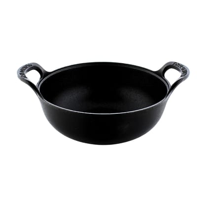 TRILONIUM Triple Seasoned Cast Iron CrockWok Kadhai 26 cms, Capacity 3 Litres, 2.5 kgs