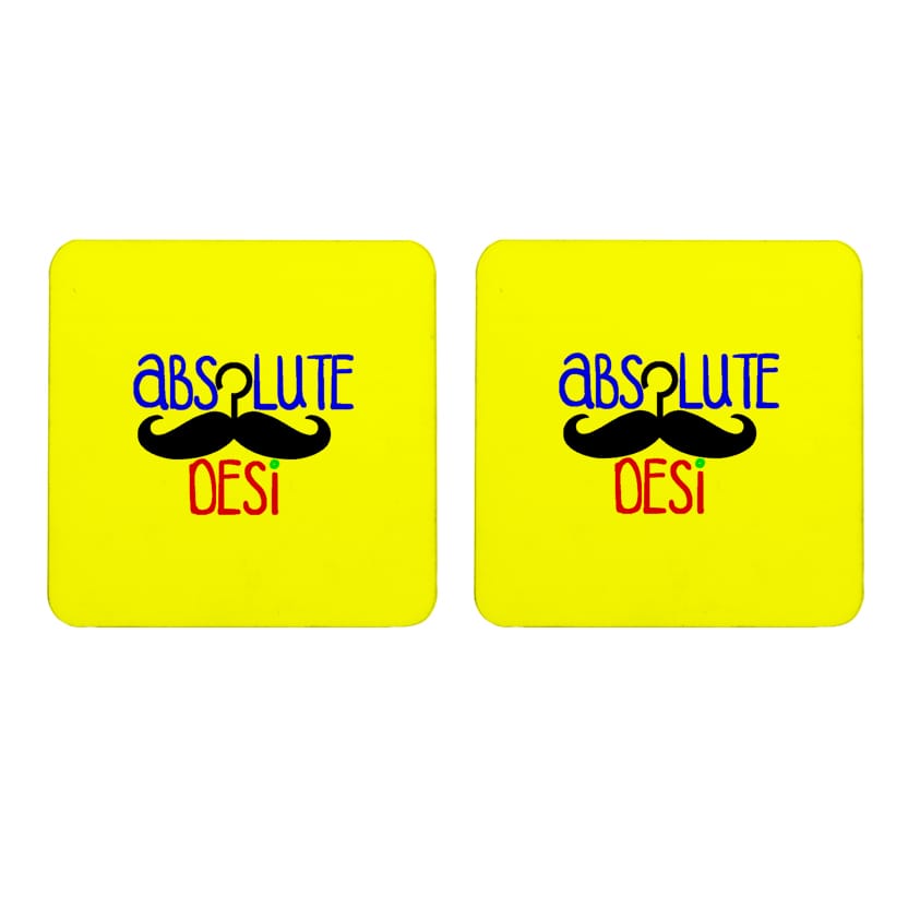 Multicolor Absolute Desi Set Of 2 Square Wooden Coaster