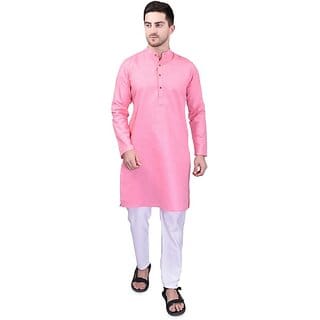 PrintCultr Men Kurta and Pyjama Set (Pink, White)