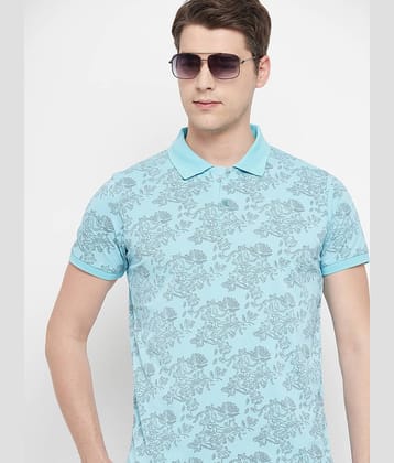 OGEN Pack of 1 Cotton Blend Regular Fit Printed Half Sleeves Men's Polo T Shirt ( Sky Blue )