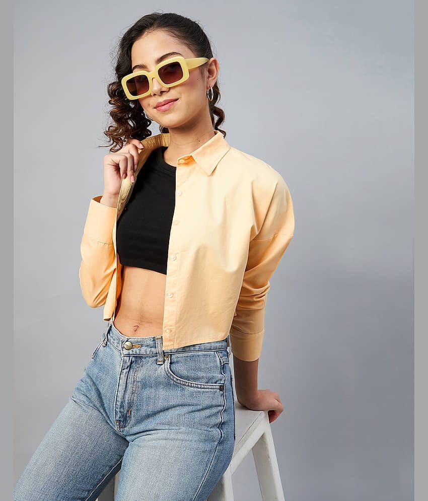 Chimpaaanzee Women Solid Cotton Shirt ( Yellow )