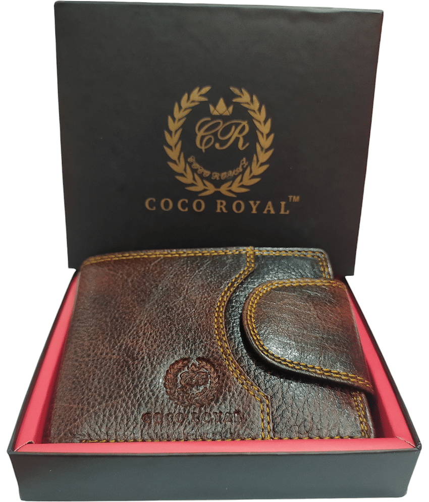 COCO ROYAL 100% Leather Printed Men's Two Fold Wallet With More Than 10 Slots For Card ( Brown , Pack of 1 )