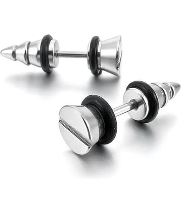 The Jewelbox Punk Funky Screw Nail 316L Surgical Stainless Steel Silver Rhodium Ear Stud Earring Pair Boys Men