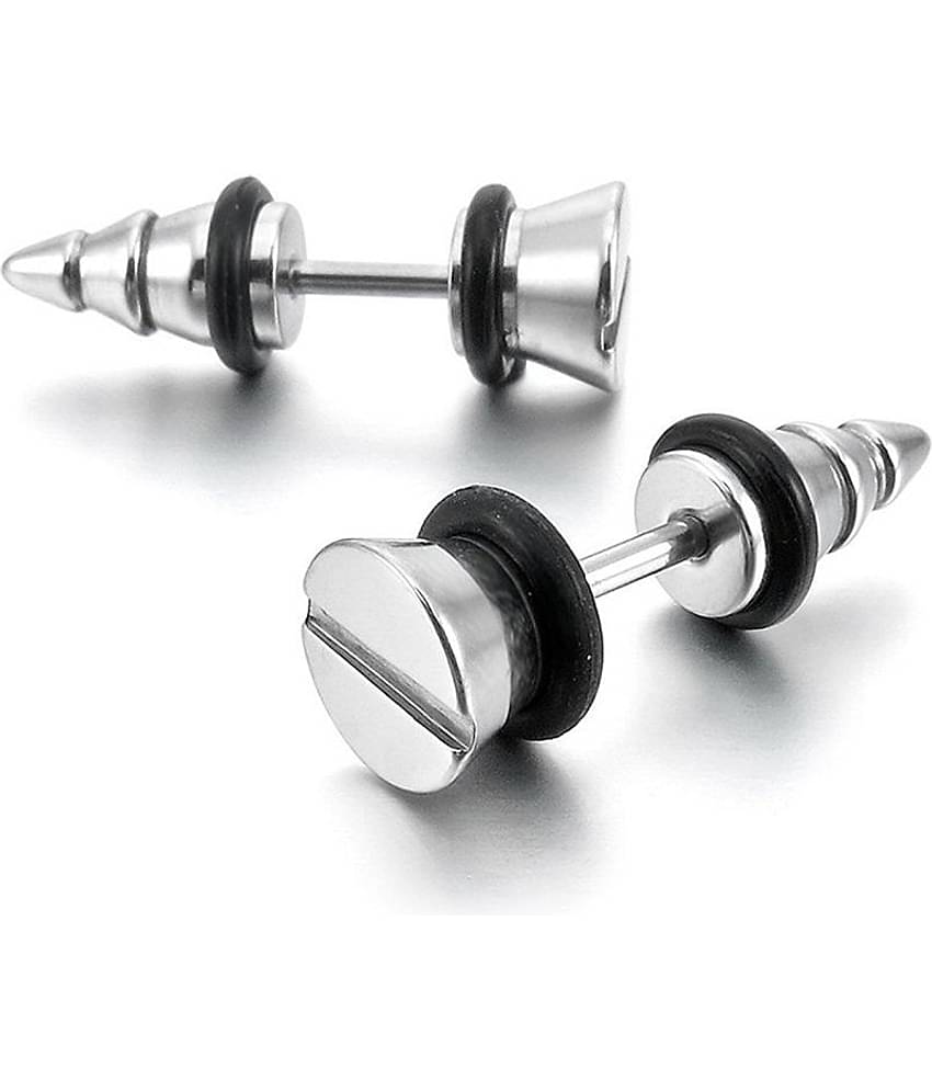 The Jewelbox Punk Funky Screw Nail 316L Surgical Stainless Steel Silver Rhodium Ear Stud Earring Pair Boys Men