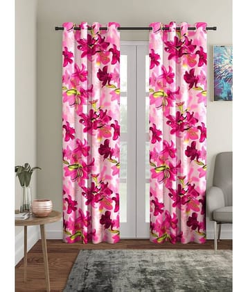 Cortina - Floral Printed Room Darkening Eyelet Curtain-5 Ft-pack of 2