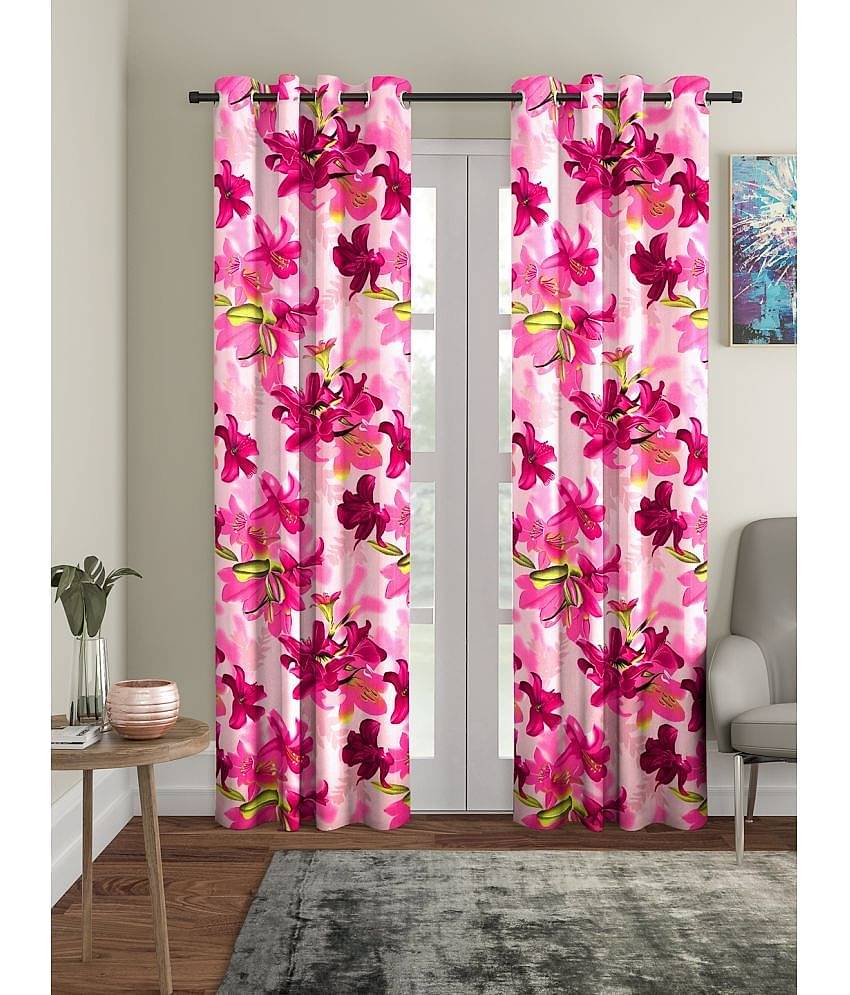 Cortina - Floral Printed Room Darkening Eyelet Curtain-5 Ft-pack of 2