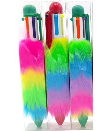 YESKART-Fully 6 In 1 Soft Rainbow Color Fur Pen  For Kids Stationery Items For Kids PACK OF 3