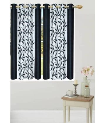 N2C Home Floral Semi-Transparent Eyelet Curtain 5 ft ( Pack of 2 ) - Black