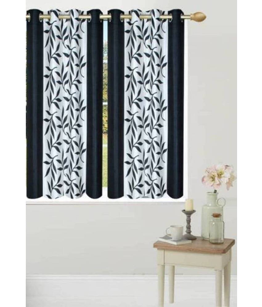 N2C Home Floral Semi-Transparent Eyelet Curtain 5 ft ( Pack of 2 ) - Black