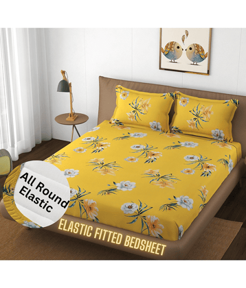 HIDECOR Microfibre Floral 1 Bedsheet with 2 Pillow Covers - Yellow