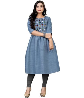Rangrasiya - Blue Cotton Women's Flared Kurti ( Pack of 1 )
