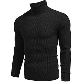 Fashlook Solid High Neck Cotton Blend Casual Black Full Sleeve T-Shirt For Mens