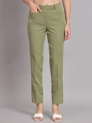 Regular Fit Mid Waist Trouser - Olive Green-XS