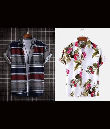 Qlonz store Elastane Regular Fit Printed Half Sleeves Men's Casual Shirt - Multi ( Pack of 2 )