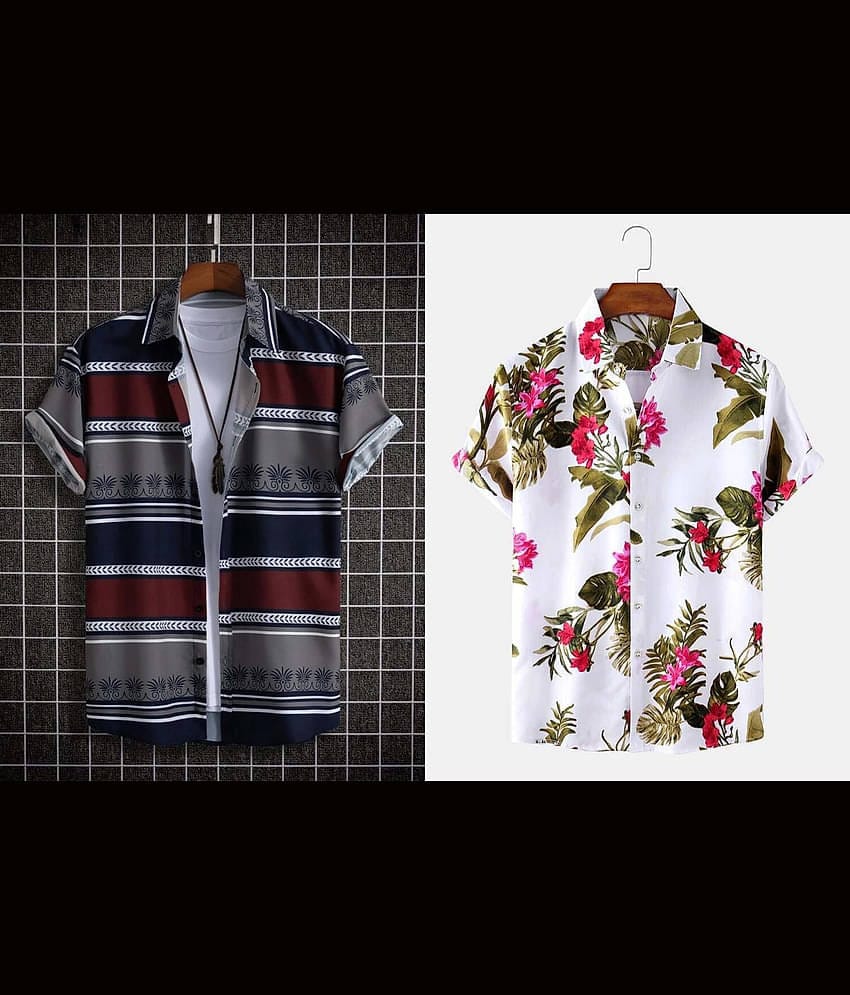 Qlonz store Elastane Regular Fit Printed Half Sleeves Men's Casual Shirt - Multi ( Pack of 2 )