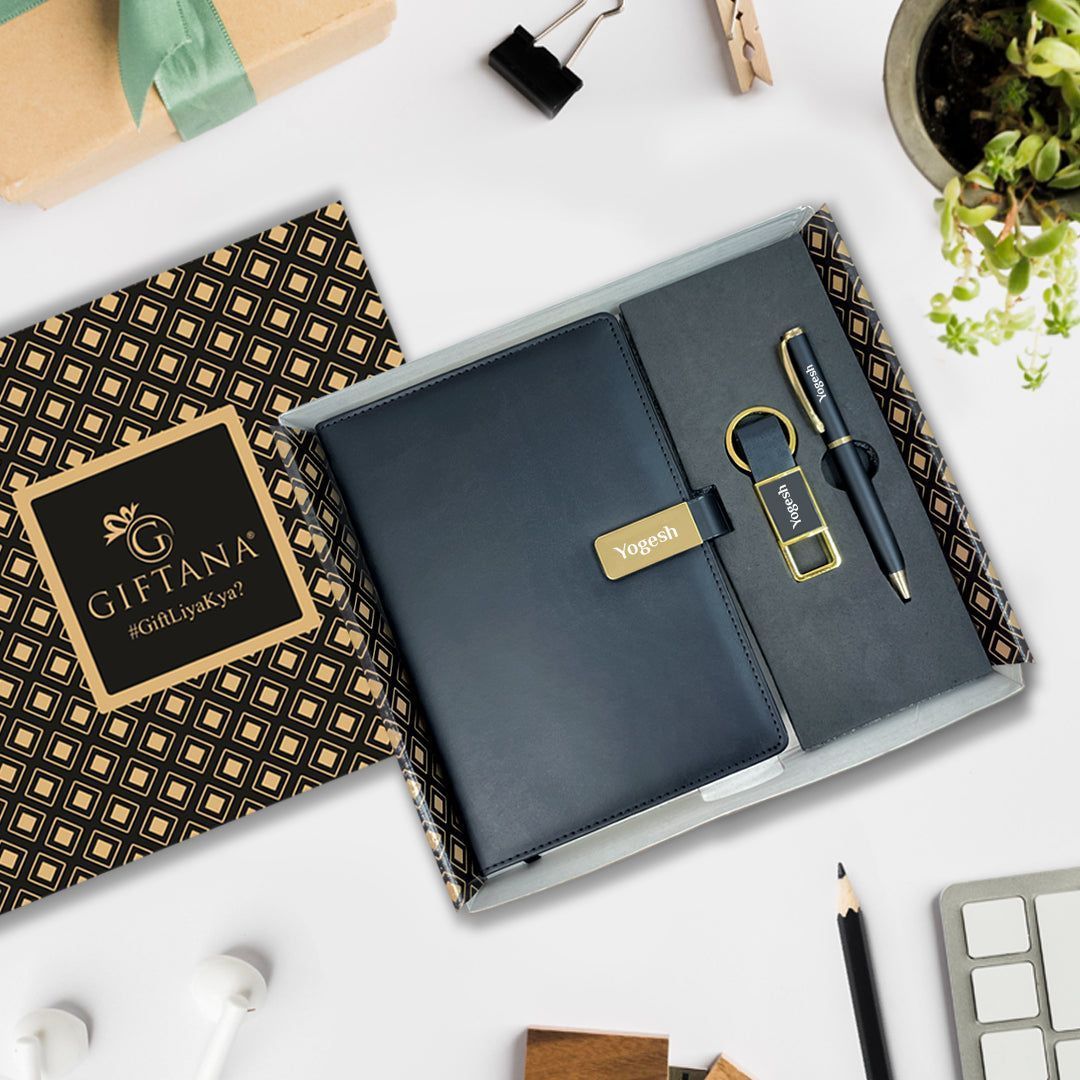 Elegant Personalized Gift : 3-in-1 Notebook Diary Set with Pen & Keychain