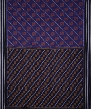 Serifed navy blue multicolour cotton handwoven nuapatna saree