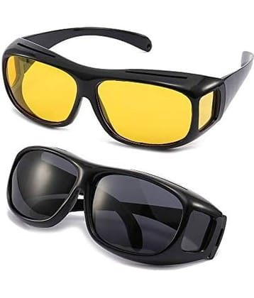 Multi DealHD Vision Driving Glasses – Day & Night Polarized Sunglasses for Car & Bike | Anti-Glare Unisex Goggles, Yellow & Black, Set of 2