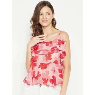 PURYS Women Pink Floral Regular Top
