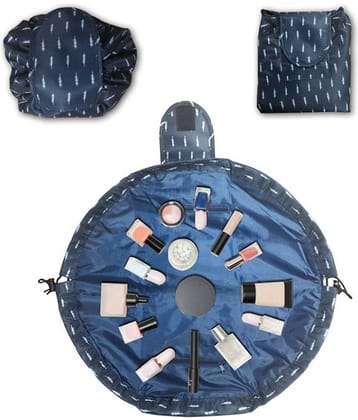 House Of Quirk Blue Leaf Lazy Cosmetic Bag Drawstring Makeup Pouch