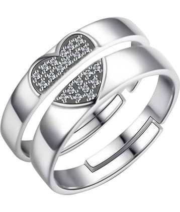 silver plated heart design with lovely and superior look adjustable couple ring for men and women.
