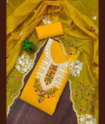 Rangtulika Ethnics Unstitched Organza Embroidered Dress Material - Orange ( Pack of 1 )