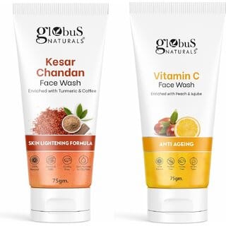 Globus Naturals Face Wash Combo For Skin Lightening & Dark Spot Removal, Suitable For All Skin Types, Set Of 2, Vitamin C Face Wash & Kesar Chandan Face Wash, 75 gm