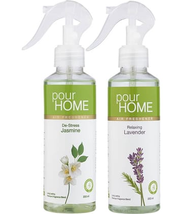 POUR HOME Relaxing Lavender & De-Stress Jasmine No Gas Room Freshener Spray, 250ml Each (Pack of 2)