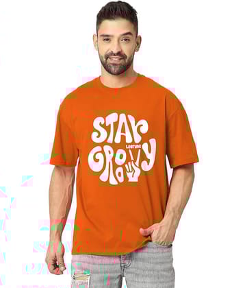 Leotude Pack of 1 Cotton Blend Oversized Fit Men's T-Shirt ( Orange )