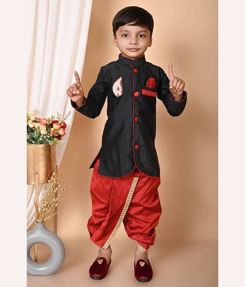 hrr Boys Cotton Blend Solid - Pattern Dhoti Kurta Set ( Black , Pack of 1 )