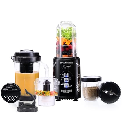 Wonderchef Nutri Blend Smart CKM Automatic Mixer Grinder with Dual Pulse Function|22000 RPM|100% Full Copper Motor|4 Unbreakable Jars|500 W|2 Years Warranty|Recipe book by Chef Sanjeev Kapoor| Black Wonderchef Nutri Blend Smart CKM Automatic Mixer Grinde