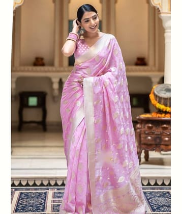 fab woven Art Silk Woven Kanjeevaram Sarees With Unstitched Blouse Piece ( Pink )