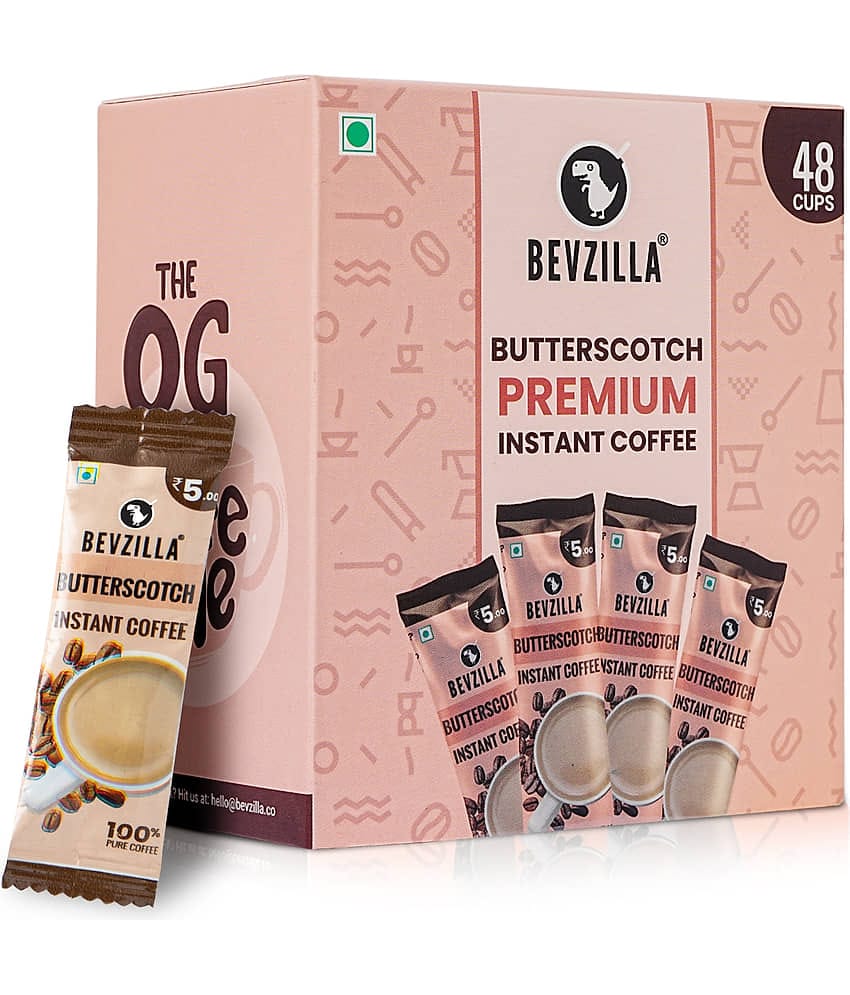Bevzilla 48 Instant Coffee Powder Sachets (Butterscotch) - 96 Grams| Hot & Cold Coffee| Makes 48 Cups| 100% Arabica Coffee
