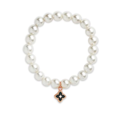 Brass 18k Moroccan Flower Charm Embellishment Bracelet For Women-Pearl