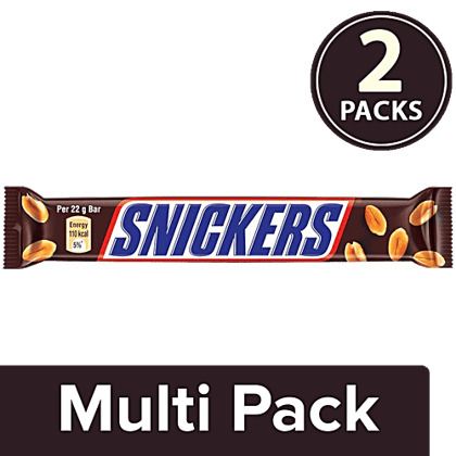 Snickers Chocolate Bar - Peanut, 2x22 g Multipack