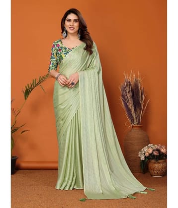BLEESBURY Chiffon Solid Saree With Unstitched Blouse Piece ( Green )