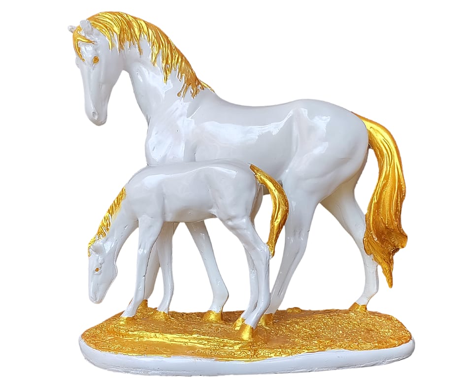 Polyresin Horse with Baby Horse Showpiece Home Décor H 24 cm-Poly Resin