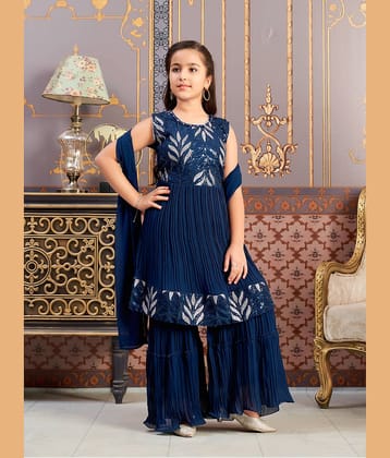 Aarika Girls Georgette Kurti with Sharara ( Pack of 1 , Teal )