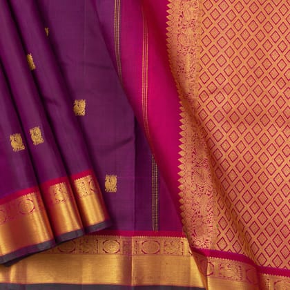 Magenta Kanchipuram Silk Saree With Medium Border Handwoven Pure Silk For Wedding Wear PV NYC 1156