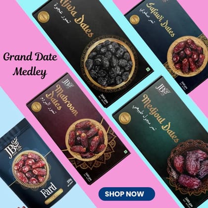 Grand Dates Medley | Mega Pack of Ajwa, Medjool, Mabroom, Fard, Safawi | 500gm X 5