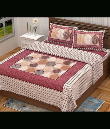 ABHACLOTHO Cotton 1 Double Bedsheet with 2 Pillow Covers ( Pink )