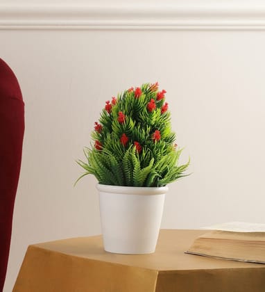 Foliyaj Artificial red Cone Flower Plant with Pot |Bonsai Tree|Artificial Flower|with Pot|Home D�cor for Living Room Home Office Shop|House|Gift|Decoration