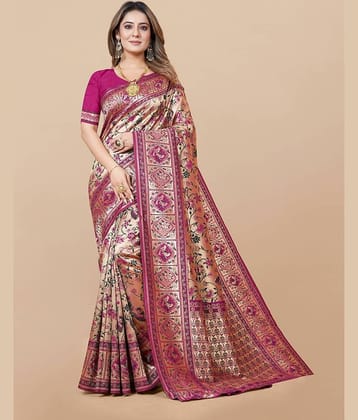 Gazal Fashions Banarasi Silk Woven Saree With Unstitched Blouse Piece ( Purple )