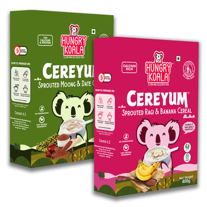 HUNGRY KOALA Cereal Made With Natural Ingridients Sprouted Moong Dates Ragi & Banana For Kids To Grow Healthy No Preservative Or Additives Or Maida 200 Grams Pack Of 2