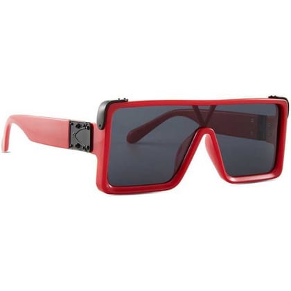 Retro Square Oversized Sunglasses for Men and Women-Red-Black