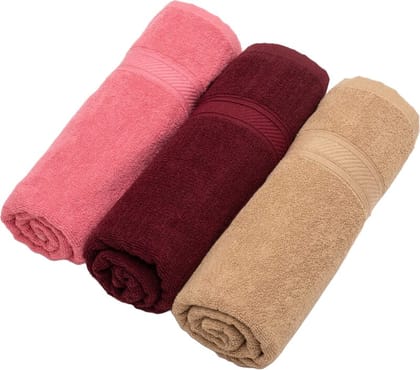 Furnofy Cotton 450 GSM Bath Towel Merun, Pink,Beige (Pack Of 3) Furnofy Cotton 450 GSM Bath Towel Merun, Pink,Beige (Pack Of 3)