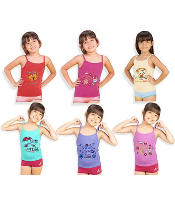 Paryag Pack of 6 Girls Cotton Blend Camisoles ( Multicolor )